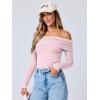 imageANRABESS Long Sleeve Shirt for Women 2025 Fall Off Shoulder Slim Fit Tee Top Sexy Going Out Ruched Blouses Y2K Trendy ClothesPink