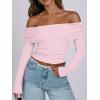 imageANRABESS Long Sleeve Shirt for Women 2025 Fall Off Shoulder Slim Fit Tee Top Sexy Going Out Ruched Blouses Y2K Trendy ClothesPink