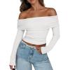 imageANRABESS Long Sleeve Shirt for Women 2025 Fall Off Shoulder Slim Fit Tee Top Sexy Going Out Ruched Blouses Y2K Trendy ClothesWhite