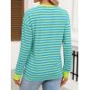 imageANRABESS Long Sleeve Shirts for Women Striped Crewneck Loose Fit Tunic Tops 2025 Fall Color Block TShirtLight Green Stripes Combo