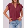 imageANRABESS Women Dressy Casual Blouse Ruffle Sleeve V Neck Textured Shirts 2025 Summer Business Work TopsBurgundy