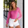imageANRABESS Women Mesh Long Sleeve Shirts Dressy Casual Blouses Square Neck Ribbed Slim Tops Going Out Date Night Fall OutfitsHot Pink