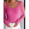 imageANRABESS Women Mesh Long Sleeve Shirts Dressy Casual Blouses Square Neck Ribbed Slim Tops Going Out Date Night Fall OutfitsHot Pink