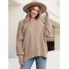 imageANRABESS Women Oversized Sweaters Batwing Long Sleeve 2025 Fall Outfits Crewneck Casual Knit Side Slit Fashion Pullover TopBright Tan