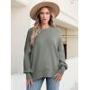 imageANRABESS Women Oversized Sweaters Batwing Long Sleeve 2025 Fall Outfits Crewneck Casual Knit Side Slit Fashion Pullover TopKhaki Green