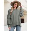 imageANRABESS Women Oversized Sweaters Batwing Long Sleeve 2025 Fall Outfits Crewneck Casual Knit Side Slit Fashion Pullover TopKhaki Green