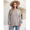 imageANRABESS Women Oversized Sweaters Batwing Long Sleeve 2025 Fall Outfits Crewneck Casual Knit Side Slit Fashion Pullover TopLight Grey Khaki