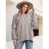 imageANRABESS Women Oversized Sweaters Batwing Long Sleeve 2025 Fall Outfits Crewneck Casual Knit Side Slit Fashion Pullover TopLight Grey Khaki