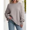 imageANRABESS Women Oversized Sweaters Batwing Long Sleeve 2025 Fall Outfits Crewneck Casual Knit Side Slit Fashion Pullover TopLight Grey Khaki
