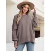 imageANRABESS Women Oversized Sweaters Batwing Long Sleeve 2025 Fall Outfits Crewneck Casual Knit Side Slit Fashion Pullover TopNutmeg