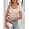 imageANRABESS Women Short Sleeve Tops Square Neck Ribbed Knit Color Block T Shirts Fitted Casual Summer 2025 Trendy Basic TeesApricot