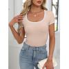 imageANRABESS Women Short Sleeve Tops Square Neck Ribbed Knit Color Block T Shirts Fitted Casual Summer 2025 Trendy Basic TeesApricot