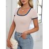 imageANRABESS Women Short Sleeve Tops Square Neck Ribbed Knit Color Block T Shirts Fitted Casual Summer 2025 Trendy Basic TeesBeige
