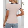 imageANRABESS Women Short Sleeve Tops Square Neck Ribbed Knit Color Block T Shirts Fitted Casual Summer 2025 Trendy Basic TeesBeige