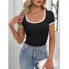 imageANRABESS Women Short Sleeve Tops Square Neck Ribbed Knit Color Block T Shirts Fitted Casual Summer 2025 Trendy Basic TeesBlack
