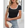 imageANRABESS Women Short Sleeve Tops Square Neck Ribbed Knit Color Block T Shirts Fitted Casual Summer 2025 Trendy Basic TeesBlack