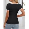 imageANRABESS Women Short Sleeve Tops Square Neck Ribbed Knit Color Block T Shirts Fitted Casual Summer 2025 Trendy Basic TeesBlack