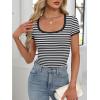 imageANRABESS Women Short Sleeve Tops Square Neck Ribbed Knit Color Block T Shirts Fitted Casual Summer 2025 Trendy Basic TeesBlack White Stripe