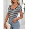 imageANRABESS Women Short Sleeve Tops Square Neck Ribbed Knit Color Block T Shirts Fitted Casual Summer 2025 Trendy Basic TeesBlack White Stripe