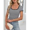 imageANRABESS Women Short Sleeve Tops Square Neck Ribbed Knit Color Block T Shirts Fitted Casual Summer 2025 Trendy Basic TeesBlack White Stripe