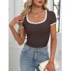 imageANRABESS Women Short Sleeve Tops Square Neck Ribbed Knit Color Block T Shirts Fitted Casual Summer 2025 Trendy Basic TeesCoffee