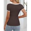 imageANRABESS Women Short Sleeve Tops Square Neck Ribbed Knit Color Block T Shirts Fitted Casual Summer 2025 Trendy Basic TeesCoffee