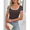 imageANRABESS Women Short Sleeve Tops Square Neck Ribbed Knit Color Block T Shirts Fitted Casual Summer 2025 Trendy Basic TeesCoffee