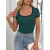 imageANRABESS Women Short Sleeve Tops Square Neck Ribbed Knit Color Block T Shirts Fitted Casual Summer 2025 Trendy Basic TeesDeep Green