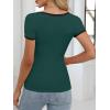 imageANRABESS Women Short Sleeve Tops Square Neck Ribbed Knit Color Block T Shirts Fitted Casual Summer 2025 Trendy Basic TeesDeep Green