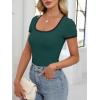 imageANRABESS Women Short Sleeve Tops Square Neck Ribbed Knit Color Block T Shirts Fitted Casual Summer 2025 Trendy Basic TeesDeep Green
