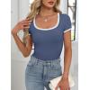 imageANRABESS Women Short Sleeve Tops Square Neck Ribbed Knit Color Block T Shirts Fitted Casual Summer 2025 Trendy Basic TeesDusty Blue