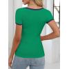 imageANRABESS Women Short Sleeve Tops Square Neck Ribbed Knit Color Block T Shirts Fitted Casual Summer 2025 Trendy Basic TeesGreen