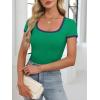 imageANRABESS Women Short Sleeve Tops Square Neck Ribbed Knit Color Block T Shirts Fitted Casual Summer 2025 Trendy Basic TeesGreen