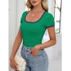 imageANRABESS Women Short Sleeve Tops Square Neck Ribbed Knit Color Block T Shirts Fitted Casual Summer 2025 Trendy Basic TeesGreen