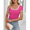 imageANRABESS Women Short Sleeve Tops Square Neck Ribbed Knit Color Block T Shirts Fitted Casual Summer 2025 Trendy Basic TeesHot Pink