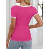 imageANRABESS Women Short Sleeve Tops Square Neck Ribbed Knit Color Block T Shirts Fitted Casual Summer 2025 Trendy Basic TeesHot Pink
