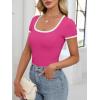 imageANRABESS Women Short Sleeve Tops Square Neck Ribbed Knit Color Block T Shirts Fitted Casual Summer 2025 Trendy Basic TeesHot Pink