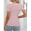 imageANRABESS Women Short Sleeve Tops Square Neck Ribbed Knit Color Block T Shirts Fitted Casual Summer 2025 Trendy Basic TeesLight Pink