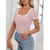 imageANRABESS Women Short Sleeve Tops Square Neck Ribbed Knit Color Block T Shirts Fitted Casual Summer 2025 Trendy Basic TeesLight Pink