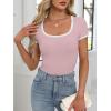 imageANRABESS Women Short Sleeve Tops Square Neck Ribbed Knit Color Block T Shirts Fitted Casual Summer 2025 Trendy Basic TeesLight Pink