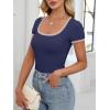 imageANRABESS Women Short Sleeve Tops Square Neck Ribbed Knit Color Block T Shirts Fitted Casual Summer 2025 Trendy Basic TeesNavy Blue