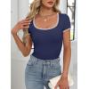 imageANRABESS Women Short Sleeve Tops Square Neck Ribbed Knit Color Block T Shirts Fitted Casual Summer 2025 Trendy Basic TeesNavy Blue