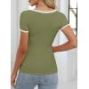 imageANRABESS Women Short Sleeve Tops Square Neck Ribbed Knit Color Block T Shirts Fitted Casual Summer 2025 Trendy Basic TeesOlive