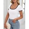 imageANRABESS Women Short Sleeve Tops Square Neck Ribbed Knit Color Block T Shirts Fitted Casual Summer 2025 Trendy Basic TeesWhite