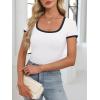 imageANRABESS Women Short Sleeve Tops Square Neck Ribbed Knit Color Block T Shirts Fitted Casual Summer 2025 Trendy Basic TeesWhite