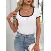 imageANRABESS Women Short Sleeve Tops Square Neck Ribbed Knit Color Block T Shirts Fitted Casual Summer 2025 Trendy Basic TeesWhite