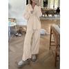 imageANRABESS Women Two Piece Outfits Sweater Sets Lounge Waffle Knit Pullover Matching Wide Leg Pants Tracksuit 2025 Fall FashionApricot