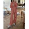 imageANRABESS Women Two Piece Outfits Sweater Sets Lounge Waffle Knit Pullover Matching Wide Leg Pants Tracksuit 2025 Fall FashionRust