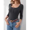 imageANRABESS Womens 34 Sleeve Henley Shirts Ribbed Knit Slim Fit Casual Basic T Shirts 2025 Summer Fall Button Up Blouse OutfitsCharcoal