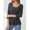 imageANRABESS Womens 34 Sleeve Henley Shirts Ribbed Knit Slim Fit Casual Basic T Shirts 2025 Summer Fall Button Up Blouse OutfitsCharcoal